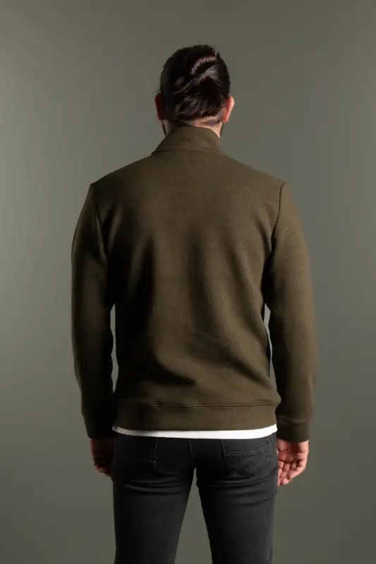 MENS KHAKI RIBBED CARDIGAN - KHAKI - 6