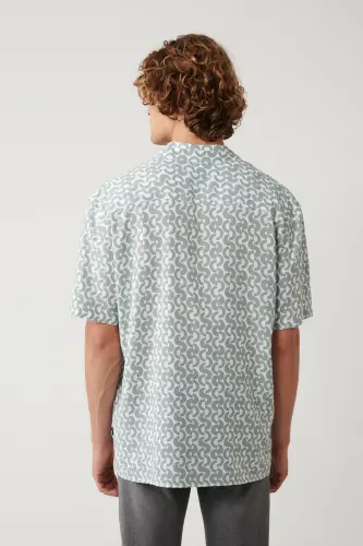 Men's Khaki Shirt with Apaj Collar Printed Viscose Regular Fit A41y2148 - 4