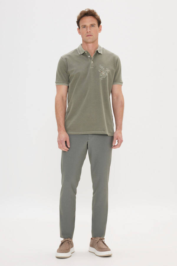 Men's Khaki Slim Fit 100% Cotton Printed Polo Shirt - 2