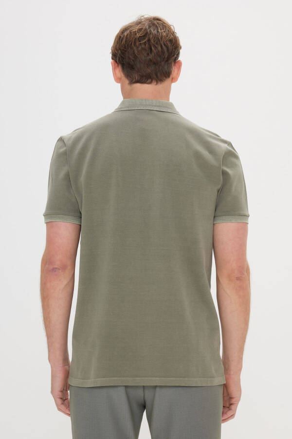 Men's Khaki Slim Fit 100% Cotton Printed Polo Shirt - 5