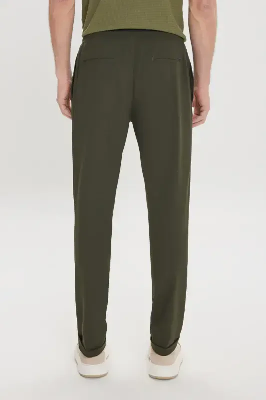 Men's Khaki Slim Fit Comfort Fit Tie Waist Side Pocket Jogger Pants-Khaki - 6