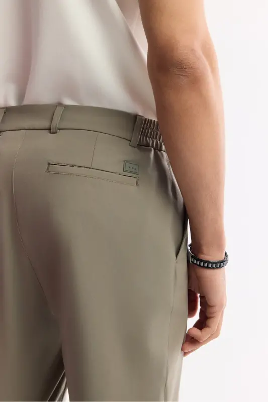 Men's Khaki Slim Fit Elastic Waistband Bi Stretch Fabric - 6