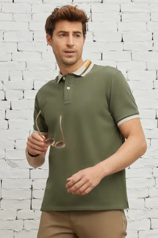 Men's Khaki Slim Fit Narrow Cut 100% Cotton Non-Iron - 8