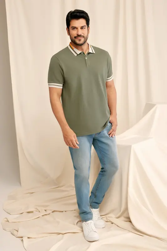 Men's Khaki Slim Fit Narrow Cut 100% Cotton Non-Iron - 1