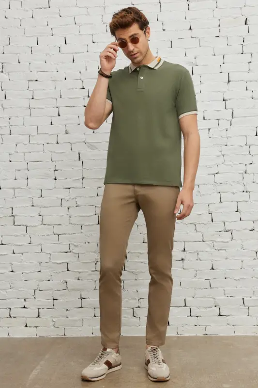Men's Khaki Slim Fit Narrow Cut 100% Cotton Non-Iron - 4
