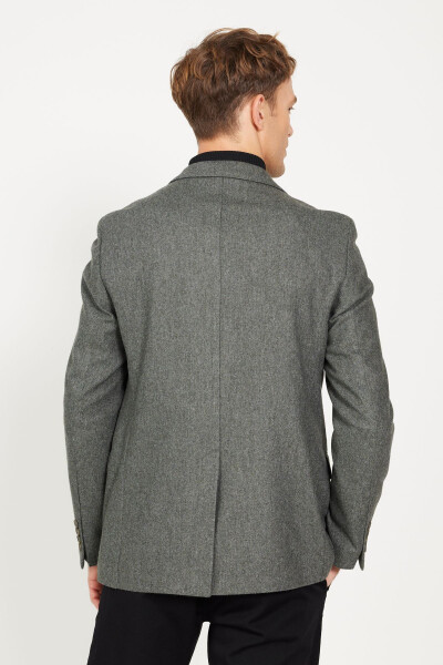 Men's Khaki Slim Fit Narrow Cut Mono Collar Wool Jacket - 7