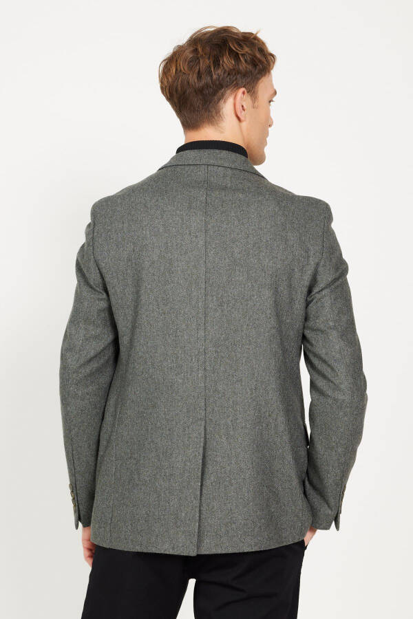 Men's Khaki Slim Fit Narrow Cut Mono Collar Wool Jacket - 7