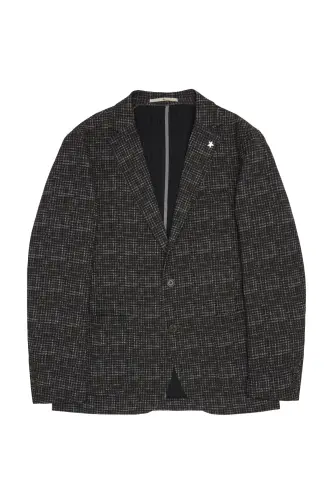 Men's Khaki Slim Fit Narrow Cut Single Collar Houndstooth Patterned Blazer Jacket-Khaki - 6