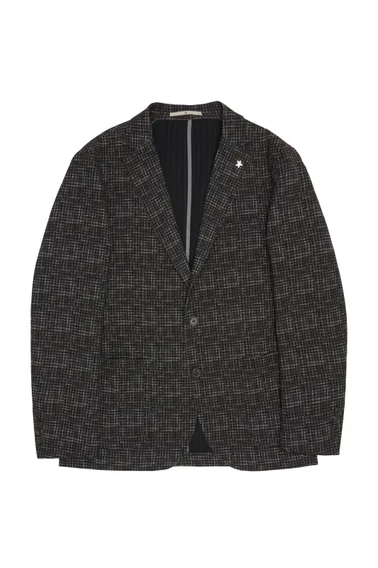 Men's Khaki Slim Fit Narrow Cut Single Collar Houndstooth Patterned Blazer Jacket-Khaki - 6