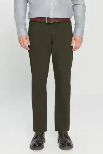 Men's Khaki Slim Fit Skinny 5 Pocket Cotton Canvas Stretch Chino Pants - 1