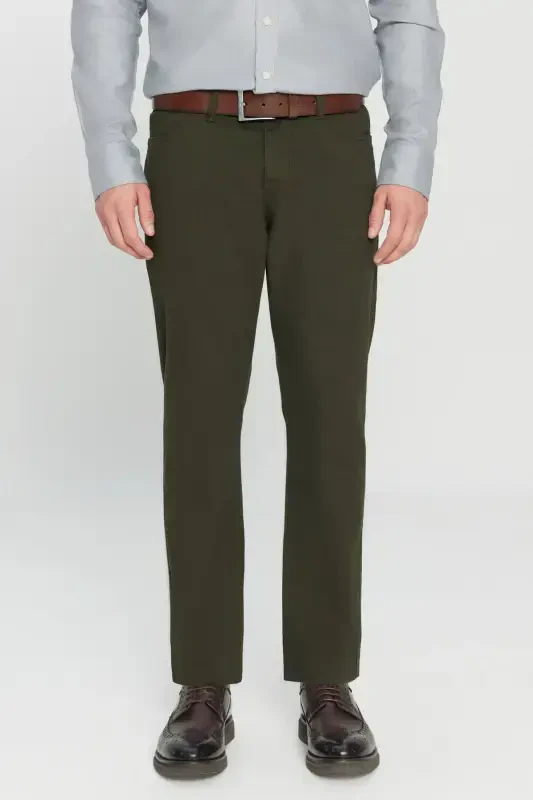 Men's Khaki Slim Fit Skinny 5 Pocket Cotton Canvas Stretch Chino Pants - 1