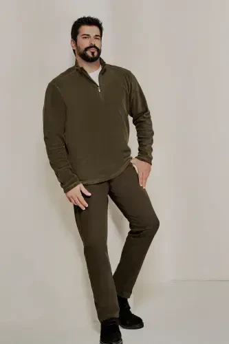 Men's Khaki Slim Fit Skinny 5 Pocket Cotton Canvas Stretch Chino Pants - 5