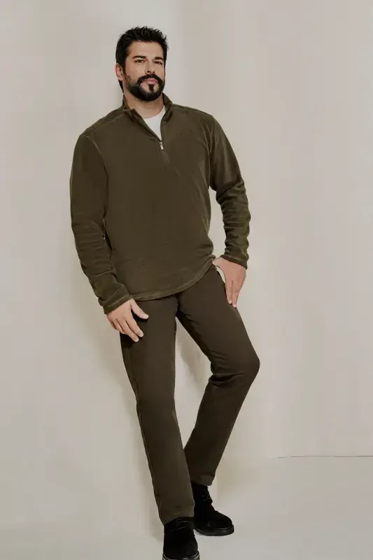 Men's Khaki Slim Fit Skinny 5 Pocket Cotton Canvas Stretch Chino Pants - 5