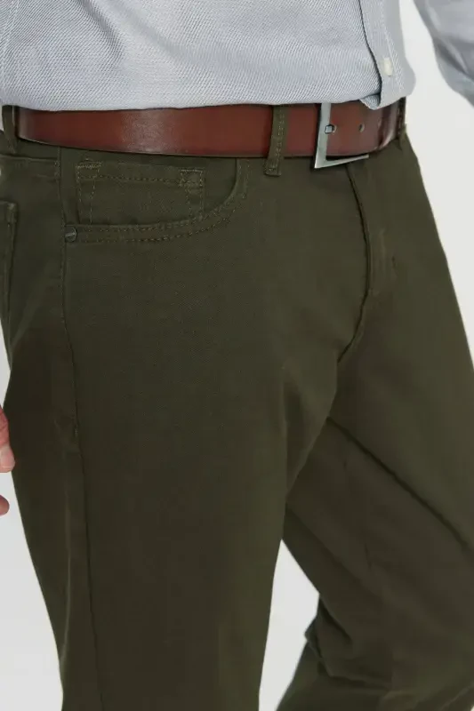 Men's Khaki Slim Fit Skinny 5 Pocket Cotton Canvas Stretch Chino Pants - 8