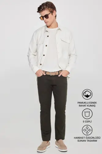 Men's Khaki Slim Fit Skinny 5 Pocket Cotton Canvas Stretch Chino Pants - 3
