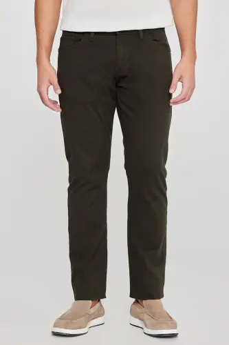 Men's Khaki Slim Fit Skinny 5 Pocket Cotton Canvas Stretch Chino Pants - 4