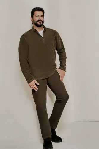 Men's Khaki Slim Fit Skinny 5 Pocket Cotton Canvas Stretch Chino Pants - 5