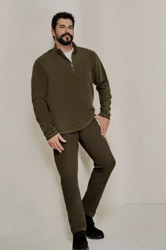 Men's Khaki Slim Fit Skinny 5 Pocket Cotton Canvas Stretch Chino Pants - 5