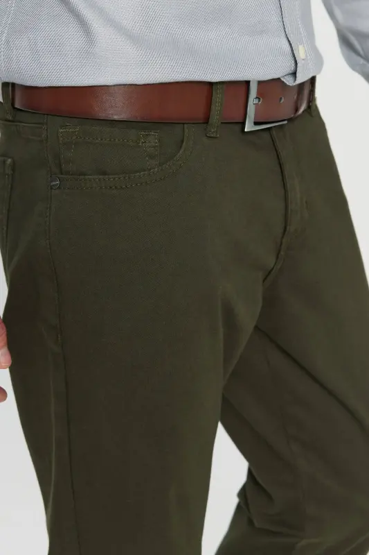 Men's Khaki Slim Fit Skinny 5 Pocket Cotton Canvas Stretch Chino Pants - 8