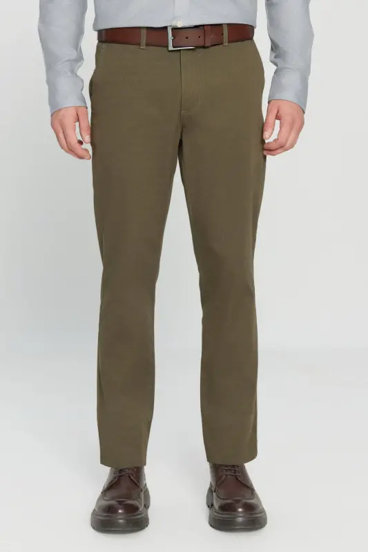 Men's Khaki Slim Fit Tapered Cotton Side Pocket Stretch Chino Pants-Khaki - 3