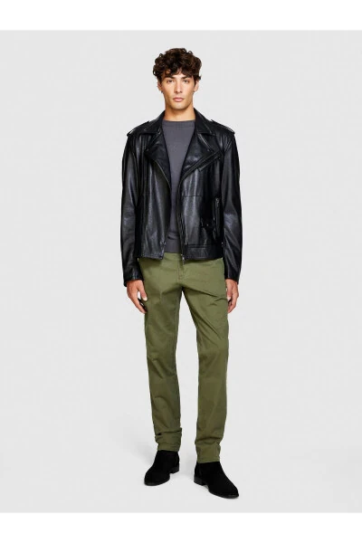Men's Khaki Slim Fit Vintage Effect Chino Pants - SISLEY