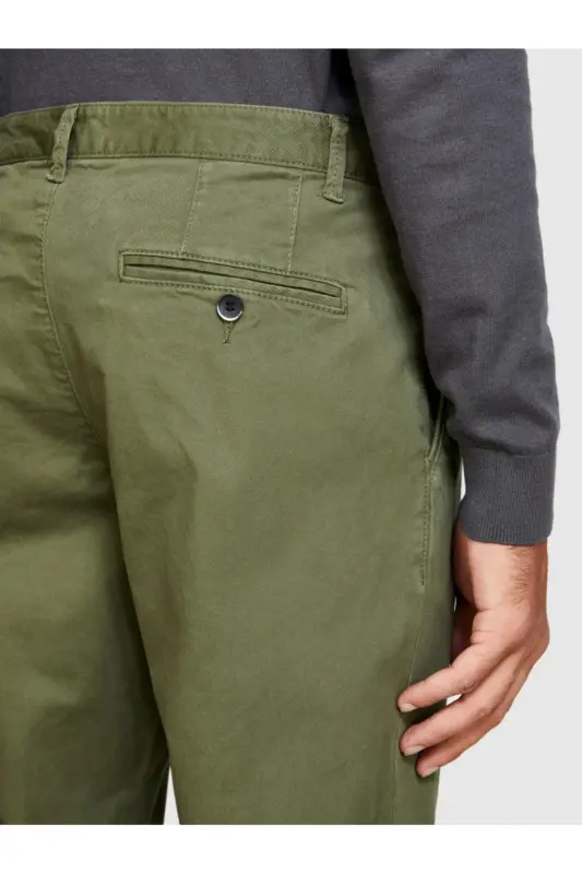 Men's Khaki Slim Fit Vintage Effect Chino Pants - SISLEY
