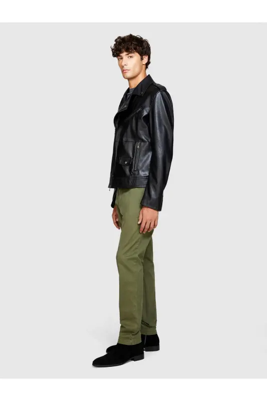 Men's Khaki Slim Fit Vintage Effect Chino Pants - 2
