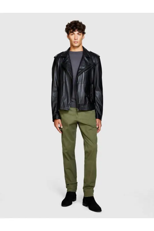Men's Khaki Slim Fit Vintage Effect Chino Pants - 4