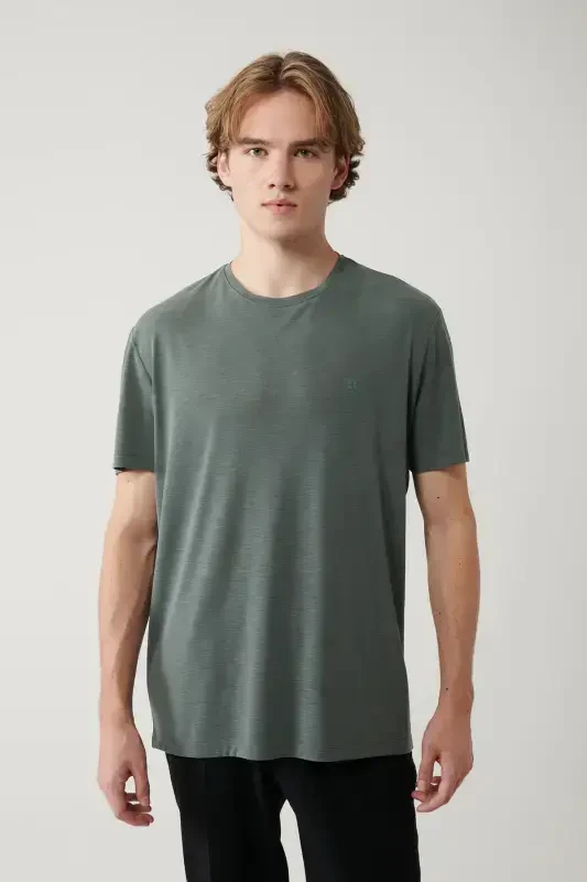 Men's Khaki Soft Touch Crew Neck T-shirt B001031-Khaki - AVVA