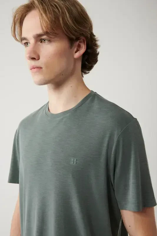 Men's Khaki Soft Touch Crew Neck T-shirt B001031-Khaki - 2