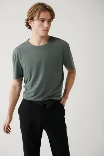 Men's Khaki Soft Touch Crew Neck T-shirt B001031-Khaki - 3