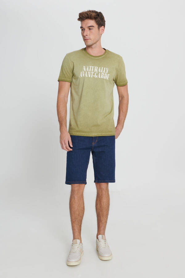 Men's Khaki Standard Fit Regular Cut 100% Cotton Printed Crew Neck T-shirt - 2