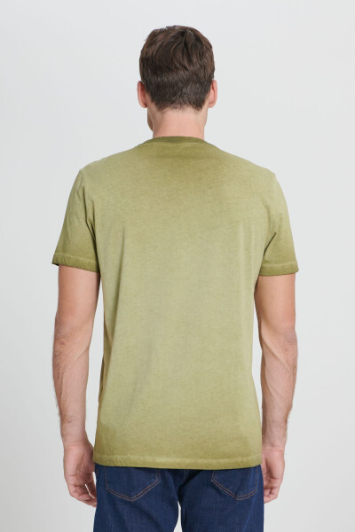 Men's Khaki Standard Fit Regular Cut 100% Cotton Printed Crew Neck T-shirt - 6