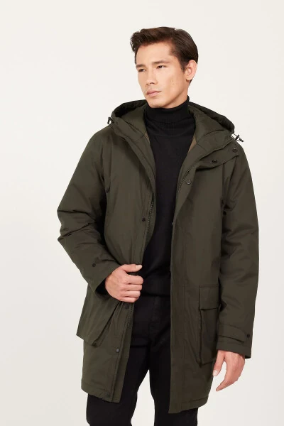 Men's Khaki Standard Fit Regular Cut Hooded Coat - ALTINYILDIZ CLASSICS