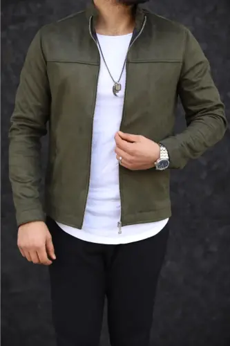 Men's Khaki Suede Spring Jacket-KHAKI 