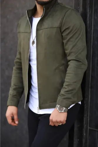 Men's Khaki Suede Spring Jacket-KHAKI - 3
