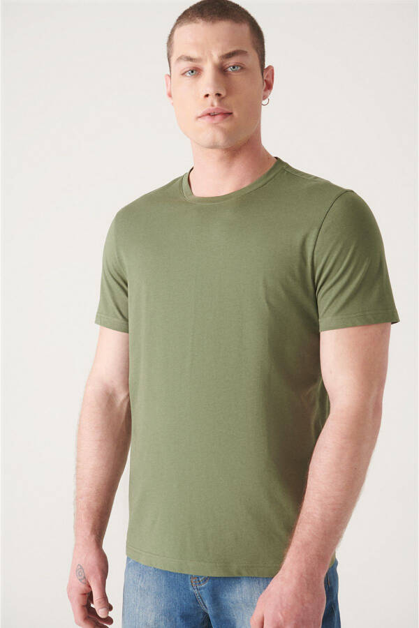 Men's Khaki T-shirt 100% Cotton Breathable Crew Neck Regular Fit E001000 - 17