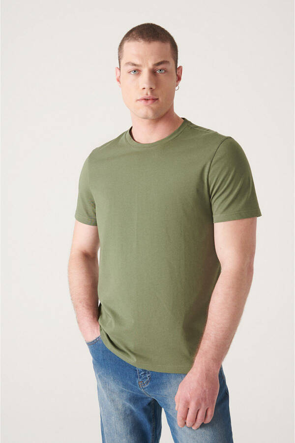 Men's Khaki T-shirt 100% Cotton Breathable Crew Neck Regular Fit E001000 - 19