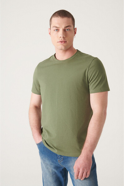 Men's Khaki T-shirt 100% Cotton Breathable Crew Neck Regular Fit E001000 - 12