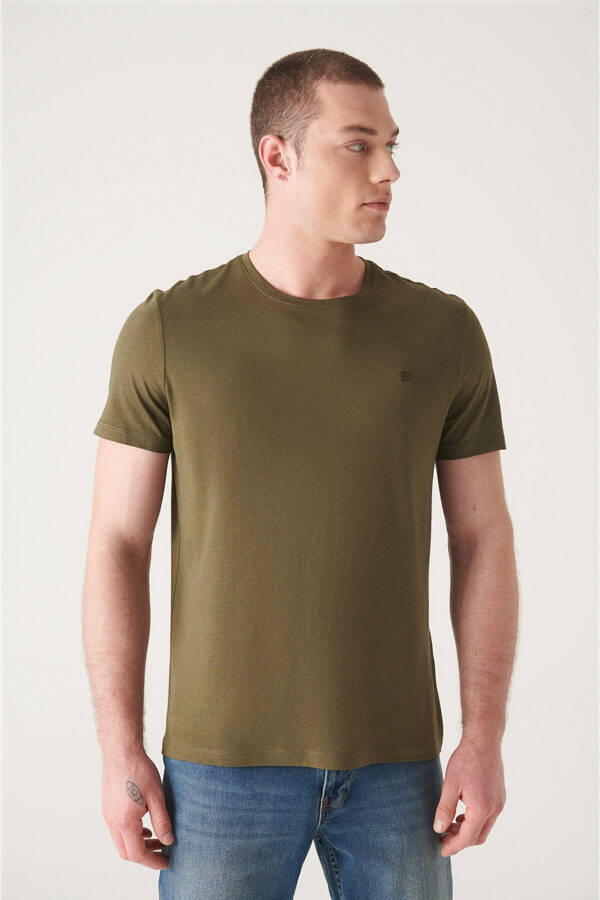 Men's Khaki Ultrasoft Crew Neck Cotton Slim Fit Skinny T-shirt E001171 - 12