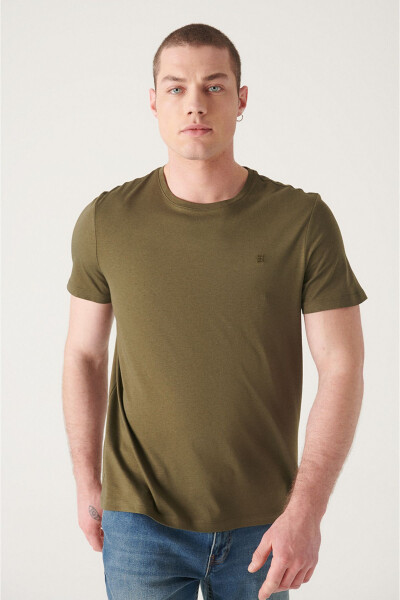 Men's Khaki Ultrasoft Crew Neck Cotton Slim Fit Skinny T-shirt E001171 - 13