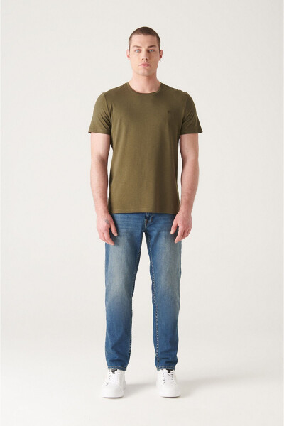 Men's Khaki Ultrasoft Crew Neck Cotton Slim Fit Skinny T-shirt E001171 - 14