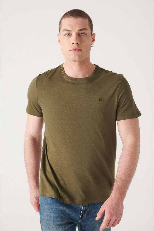 Men's Khaki Ultrasoft Crew Neck Cotton Slim Fit Skinny T-shirt E001171 - 6