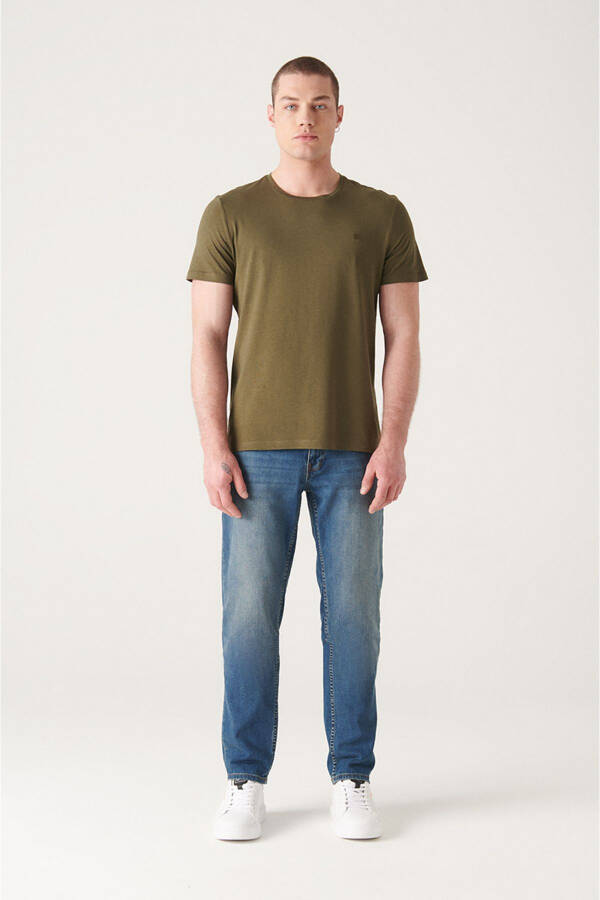 Men's Khaki Ultrasoft Crew Neck Cotton Slim Fit Skinny T-shirt E001171 - 7