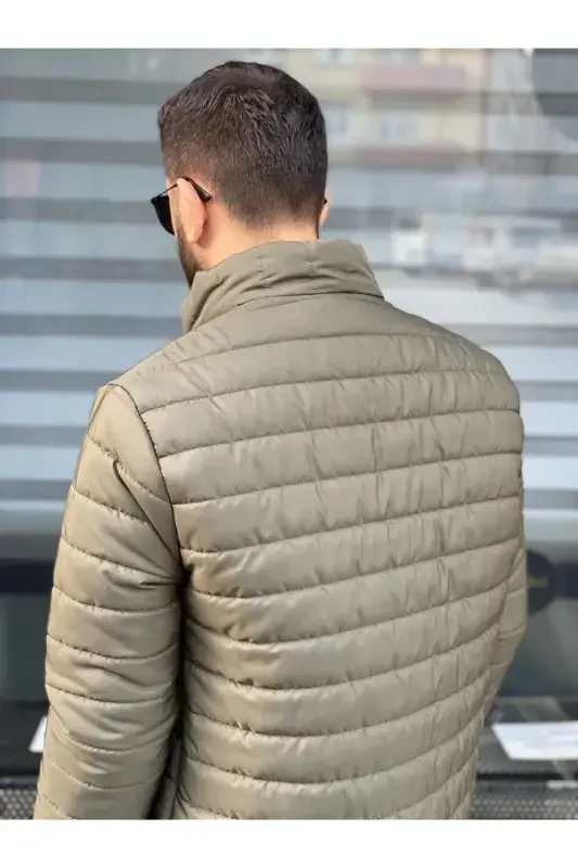 Men's Khaki Waterproof Zip-Up Puffer Jacket-Khaki - 3