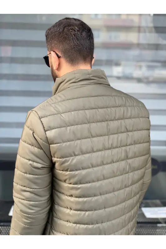 Men's Khaki Waterproof Zip-Up Puffer Jacket-Khaki - 3