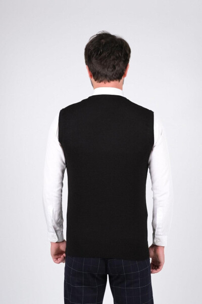 Men's Knit Sweater V-Neck Black Color Elastic Waist Winter Woven Regular Fit - 4