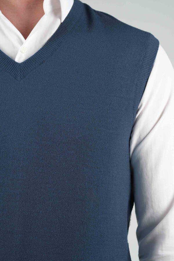 Men's Knit Sweater V Neck Blue Color Waist Elastic Winter Woven Regular Fit - 3