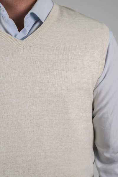 Men's Knit Sweater V Neck Bone Color Elastic Waist Winter Woven Regular Fit - 3