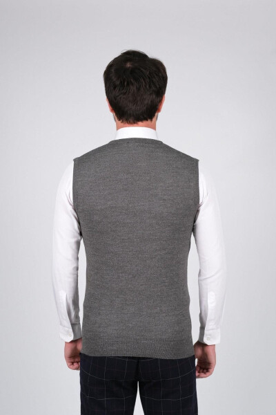 Men's Knit Sweater V-Neck Gray Color Elastic Waist Winter Woven Regular Fit - 4